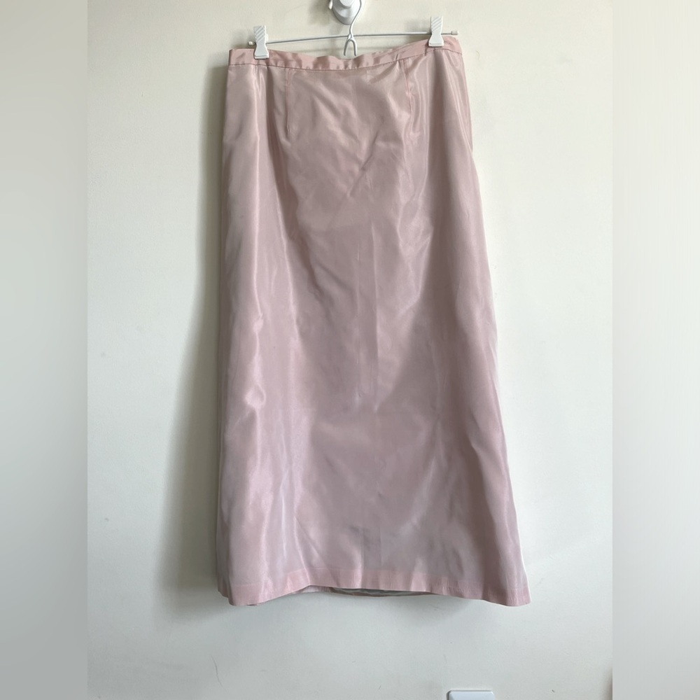 VTG Barney Cheng for Chang Cheng Castaigne Pink Iridescent Lined Midi Skirt 10